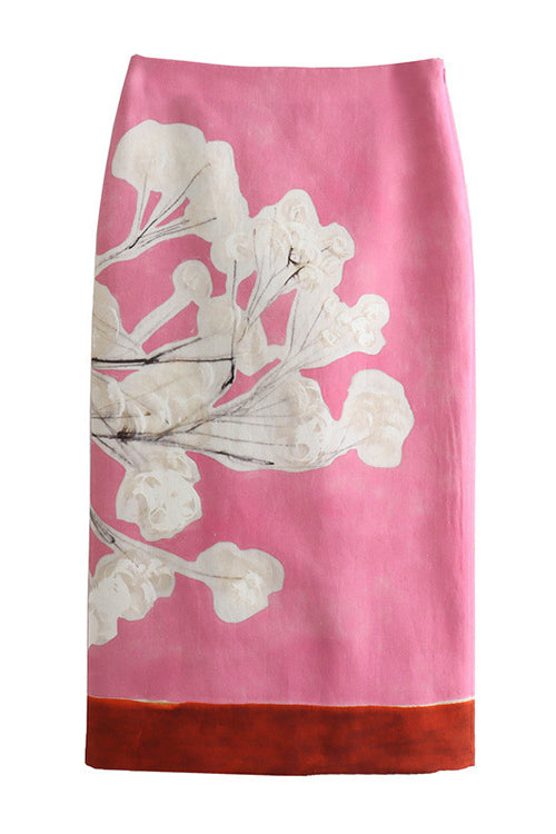 High Rise Color Block Floral Print Pencil Midi Skirt