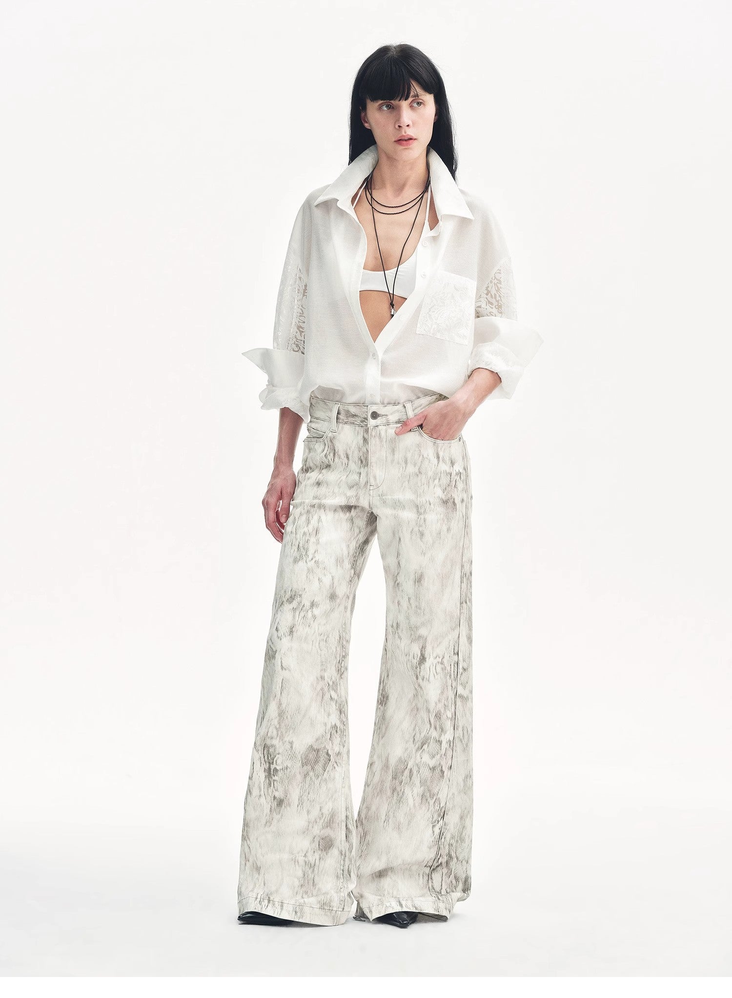 Phantom original snake print flared denim trousers