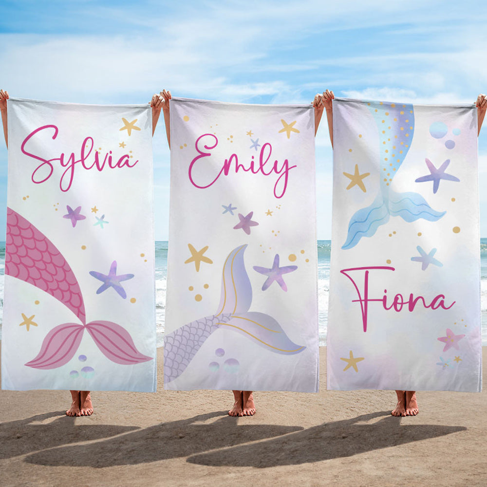 Cola de sirena personalizada Toalla de playa suave y de secado rápido con nombre Regalo de cumpleaños esencial para viajes y vacaciones para niña