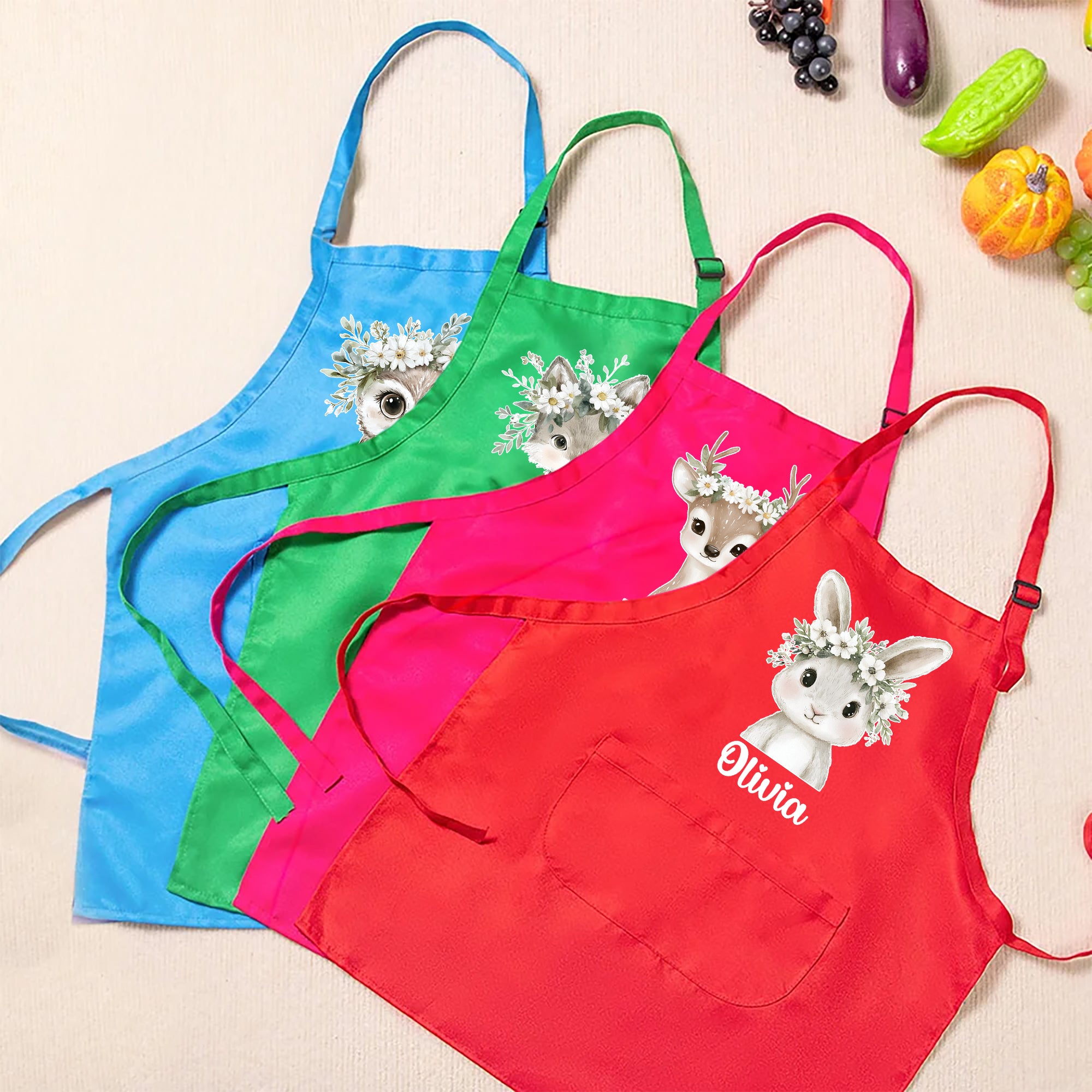 Set de delantal de cocina con nombre y bolsillo para niños, regalo de cumpleaños para niños y niñas.