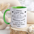 Personalizado Corazón Niñera Te Quiero 11 oz Taza de café de cerámica con texto de jubilación Navidad Cumpleaños Regalo para la niñera