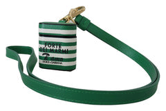Women's Green Leather Strap Gold Metal Logo Airpods Case Accessory