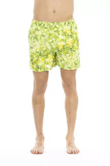 Green Polyester Men Swim Short Bicolor