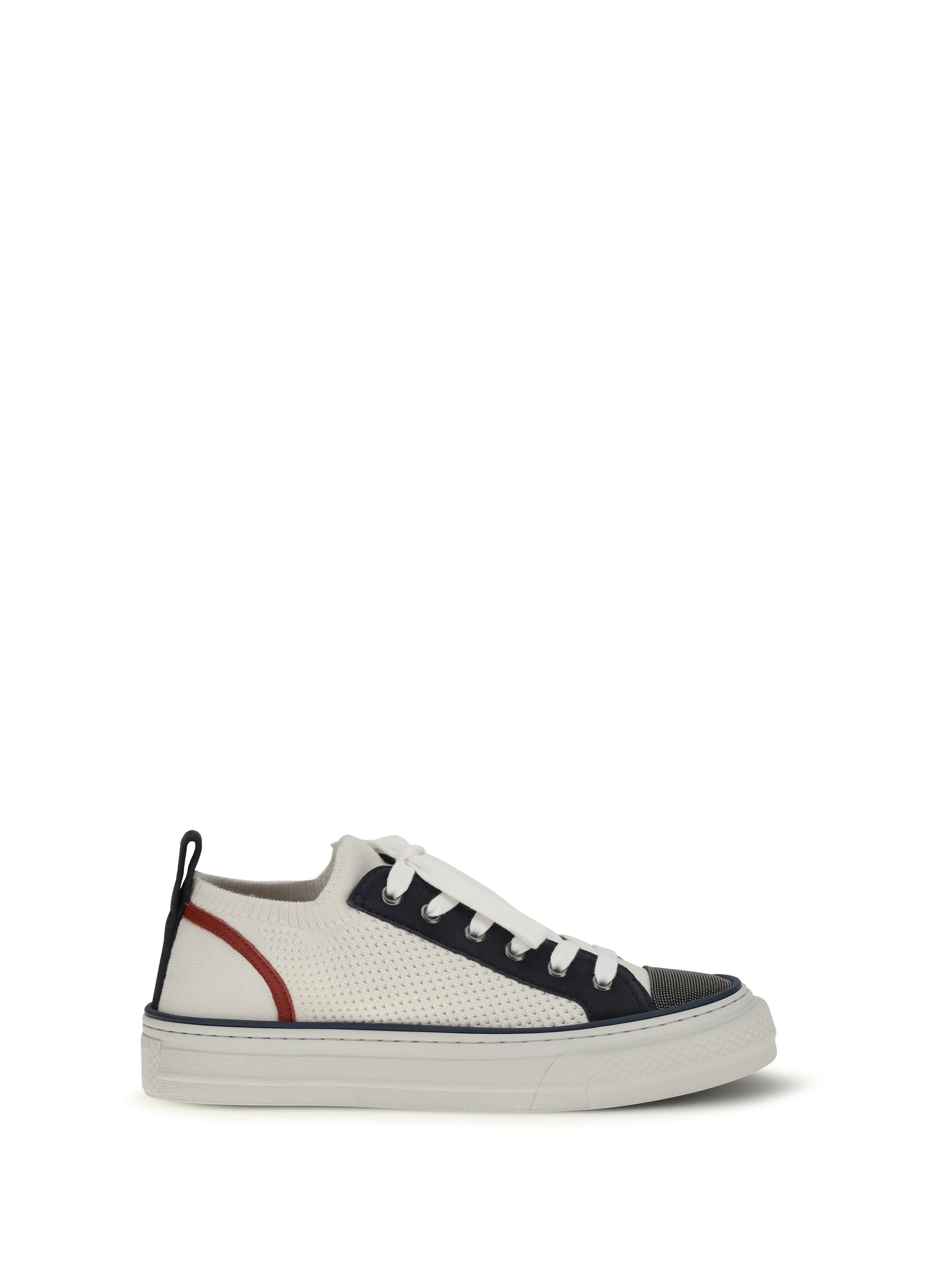 Brunello Cucinelli Cotton Knit and Suede Sneaker — White