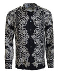 Men's Blue Silk Floral Baroque Satin Casual Shirt Cotton