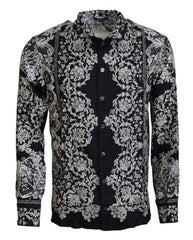 Men's Blue Silk Floral Baroque Satin Casual Shirt Cotton