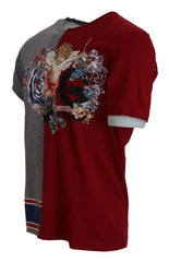 Men's Red Gray Two Model Dg Angel Crewneck T-Shirt Cotton