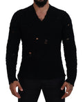 Men's Wool V-Neck Knit Sweater Black Nylon