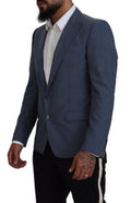 Men's Blue Wool Stretch Slim Fit Jacket Blazer Clothing