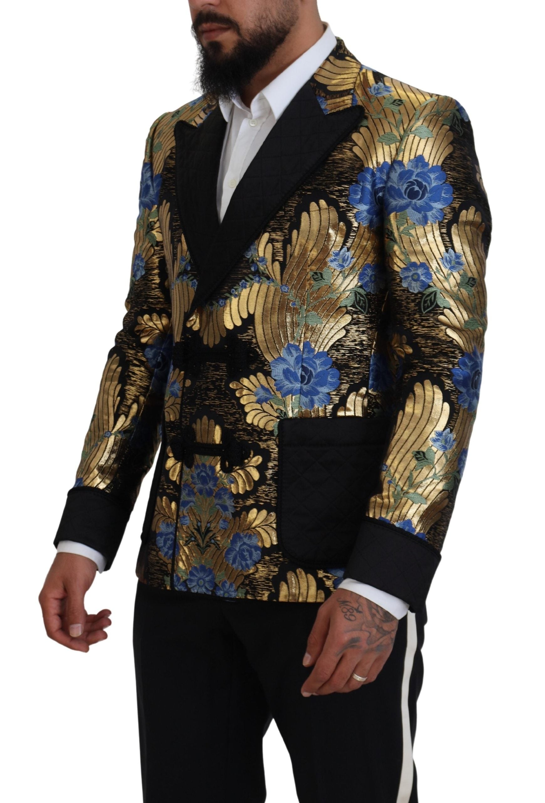 Dolce & Gabbana Gold Lurex Floral Double-Breasted Blazer — Gold