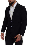 Men's Black Wool Crown Slim Fit Jacket Blazer Clothing