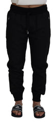 Men's Logo-Detail Casual Joggers Black Polyester Acrylic Nylon