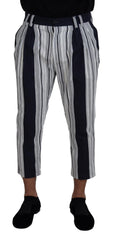 Men's White Cotton Striped Cropped Pants