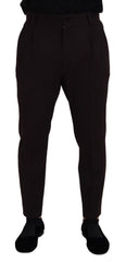 Brown Cotton Chino Men Pants Elastane