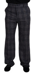 Gray Checkered Mid Waist Men Pants Alpaca Cotton Nylon