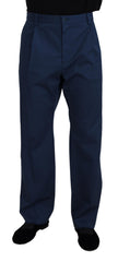 Men's Blue Cotton Straight Fit Pants Elastane