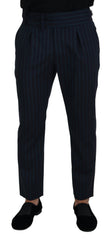 Blue Striped Men Formal Pants Virgin Wool