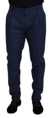 Men's Blue Cotton Chino Formal Pants Silk
