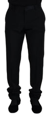 Men's Black Wool Chino Formal Pants Virgin Silk Polyester