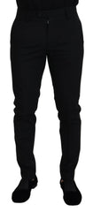 Men's Black Polyester Chino Formal Pants Wool Elastane