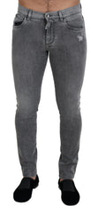 Men's Grey Washed Cotton Skinny Denim Jeans Gray Elastane Clothing