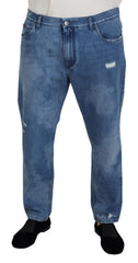 Men's Blue Washed Cotton Casual Denim Jeans Clothing