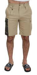 Men's Beige Cotton Cargo Bermuda Shorts Elastane