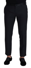 Black Wool Men Formal Pants Virgin Silk Polyester