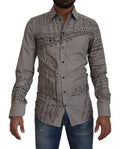Men's Gray Printed Cotton Slim Dress Gold Shirt