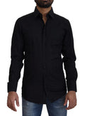 Men's Black Cotton Slim Fit Formal Dress Gold Shirt