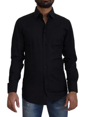 Men's Black Cotton Slim Fit Formal Dress Gold Shirt