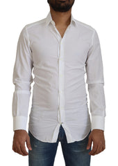 Men's White Cotton Slim Fit Formal Dress Gold Shirt