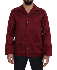 Men's Red Silk Lounge Top Pajama Sleepwear Shirt