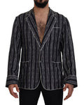Men's Blue Striped Silk Pajama Shirt Jacket