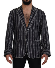 Men's Blue Striped Silk Pajama Shirt Jacket