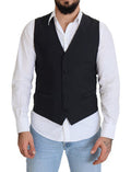 Men's Black Wool Stretch Waistcoat Formal Vest Clothing