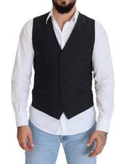 Men's Black Wool Stretch Waistcoat Formal Vest Clothing