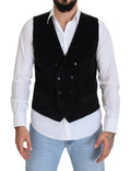 Men's Double-Breasted Cotton Vest Black Vests
