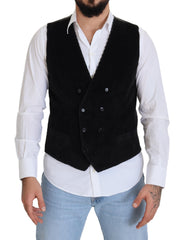 Men's Double-Breasted Cotton Vest Black Vests