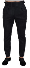 Men's Pinstripe Wool Trousers Black Nylon Elastane