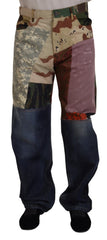 Multicolor Silk Patchwork Men Denim Jeans Clothing
