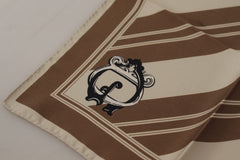 Brown Stripes Dg Logo Square Mens Handkerchief Scarf Silk