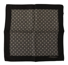 Men's Black Patterned Dg Logo Square Handkerchief Scarf Silk