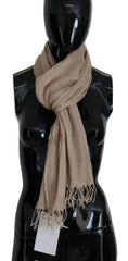 Women's Beige Cotton Shawl Foulard Fringe Scarf Linen
