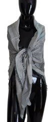 Women's Gray Print Shawl Foulard Fringes Scarf Cotton