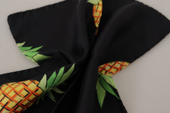 Men's Black Pineapple Printed Square Handkerchief Scarf Silk