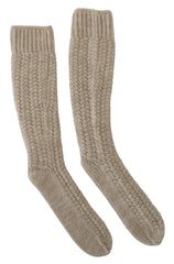 Beige Wool Knit Calf Long Women Socks Clothing