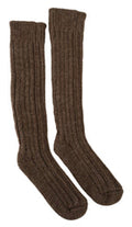 Brown Wool Knit Calf Long Women Socks Clothing