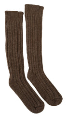 Brown Wool Knit Calf Long Women Socks Clothing