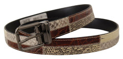 Men's Multicolor Exotic Leather Patchwork Metal Belt Python Snakeskin And